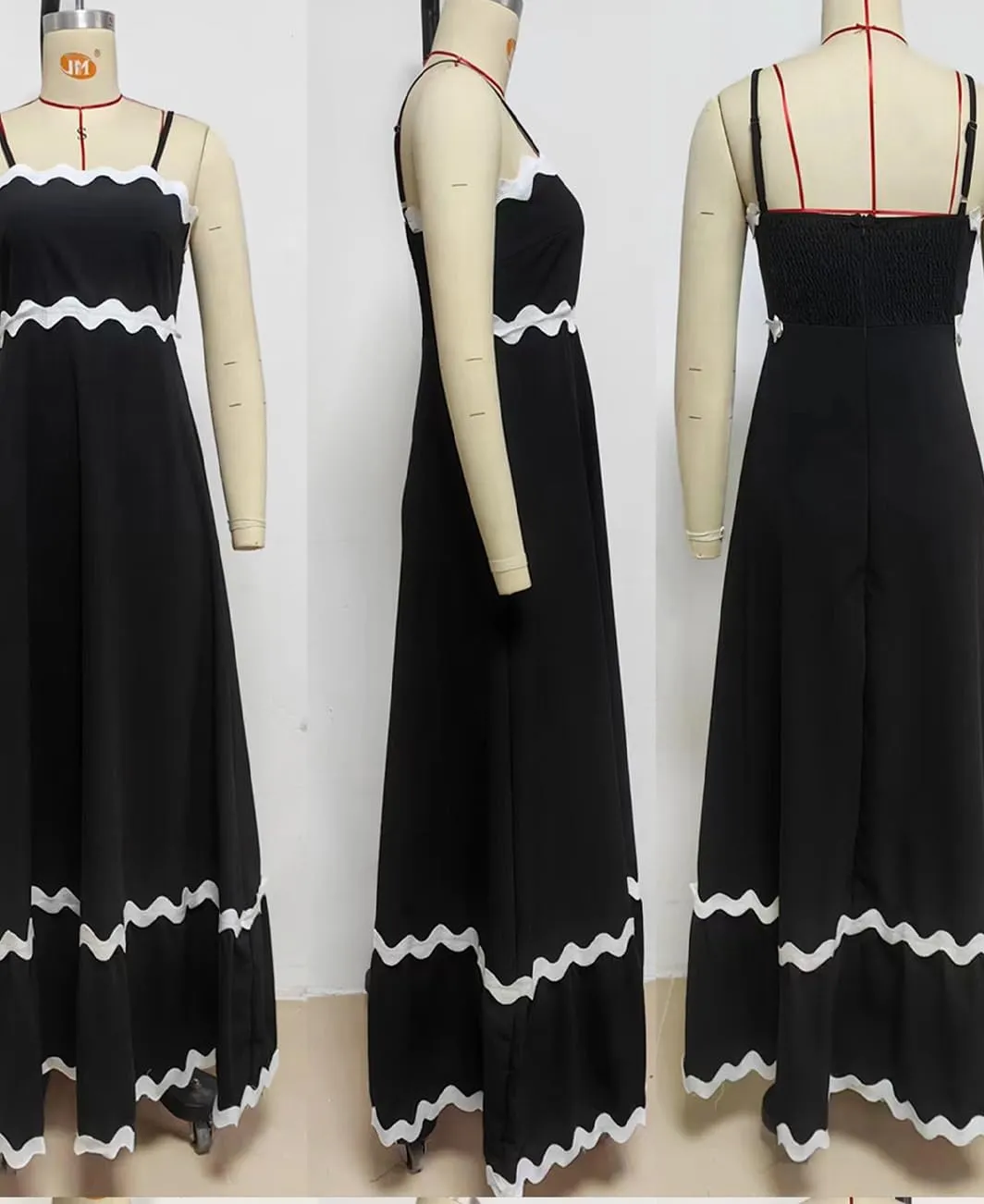 LOAIHA Women Midi Dresses 2024 Spaghetti Straps Sleeveless Smocked Rickrack Trim Boho Flowy Loose A-Line Summer Eyelet Dress