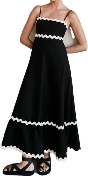 LOAIHA Women Midi Dresses 2024 Spaghetti Straps Sleeveless Smocked Rickrack Trim Boho Flowy Loose A-Line Summer Eyelet Dress