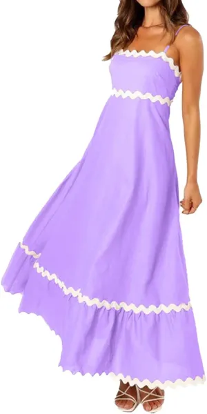 LOAIHA Women Midi Dresses 2024 Spaghetti Straps Sleeveless Smocked Rickrack Trim Boho Flowy Loose A-Line Summer Eyelet Dress