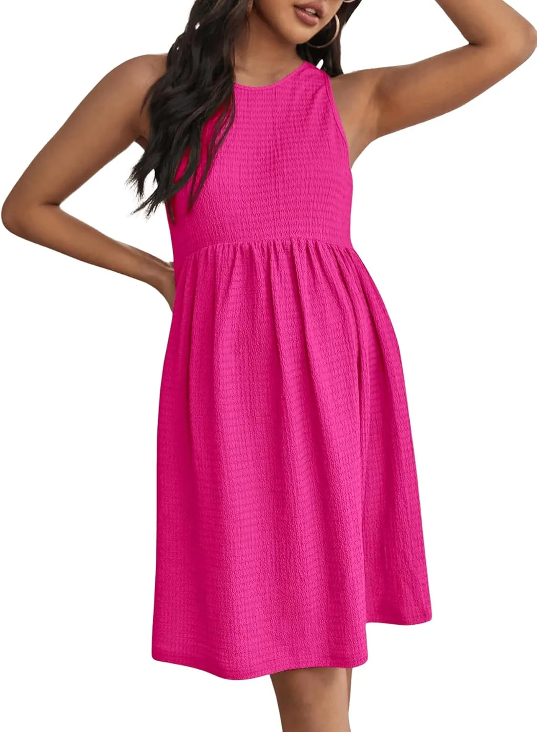 MakeMeChic Women's Maternity Sleeveless A Line Tank Dress Pregnancy Round Neck Short Dress