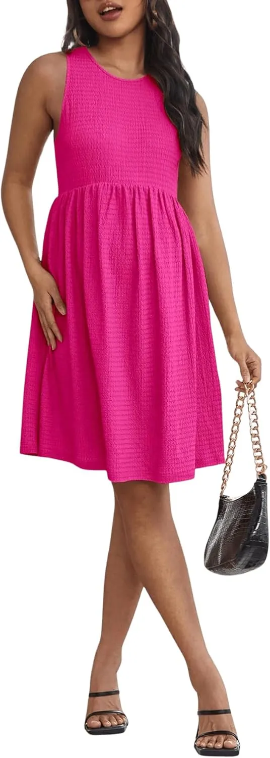 MakeMeChic Women's Maternity Sleeveless A Line Tank Dress Pregnancy Round Neck Short Dress