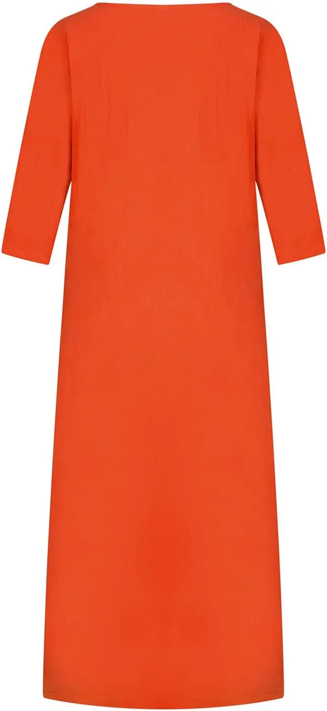 Maxi Dress for Women Summer Cotton Linen T Shirt Dress Half Sleeve Loose Crew Neck Maxi Long Flowy Beach Dresses