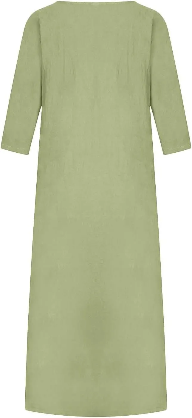 Maxi Dress for Women Summer Cotton Linen T Shirt Dress Half Sleeve Loose Crew Neck Maxi Long Flowy Beach Dresses