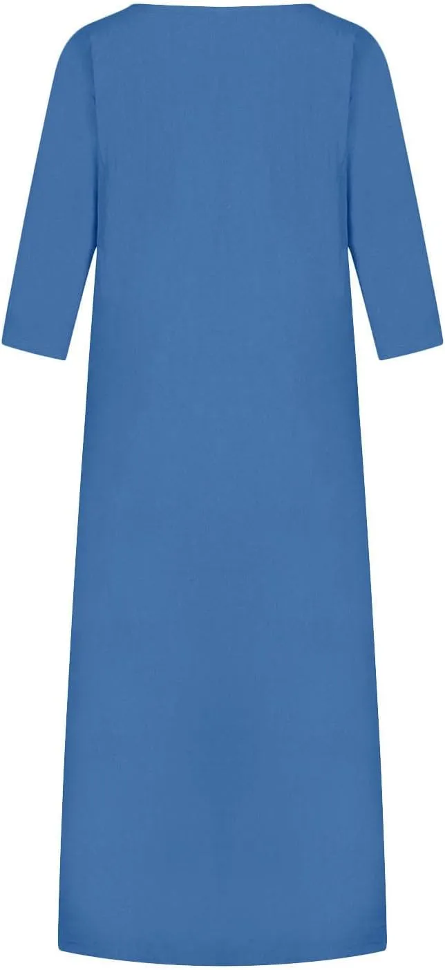 Maxi Dress for Women Summer Cotton Linen T Shirt Dress Half Sleeve Loose Crew Neck Maxi Long Flowy Beach Dresses