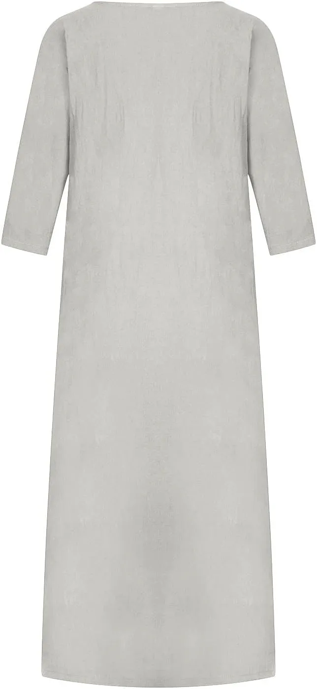 Maxi Dress for Women Summer Cotton Linen T Shirt Dress Half Sleeve Loose Crew Neck Maxi Long Flowy Beach Dresses