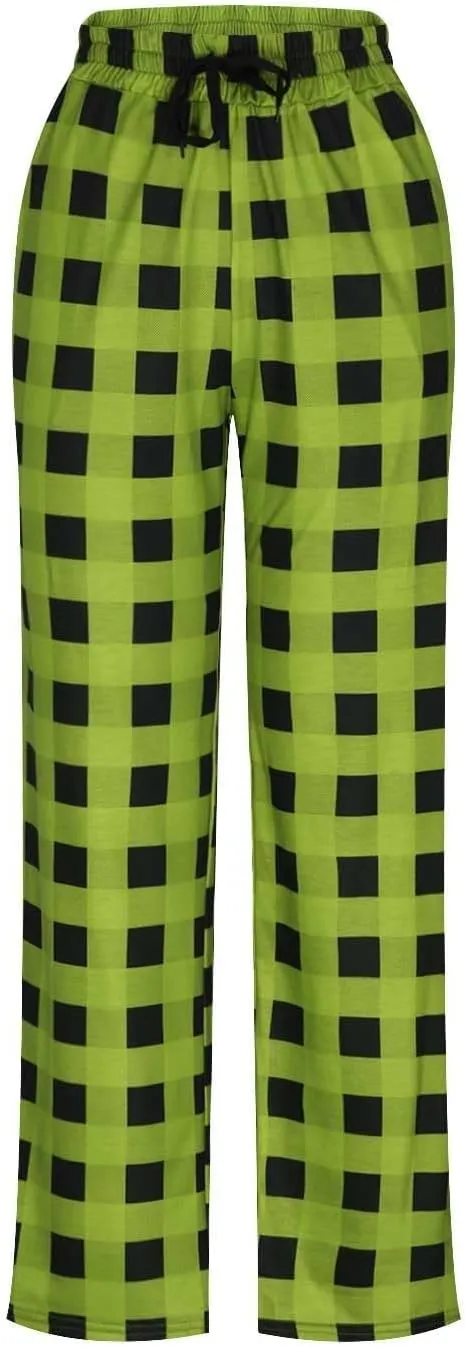 Men Sweatpants Plaid Print Drawstring Sleep Bottoms Lounge Soft Sleep Pants Vintage Sports Palazzo Pant with Pockets