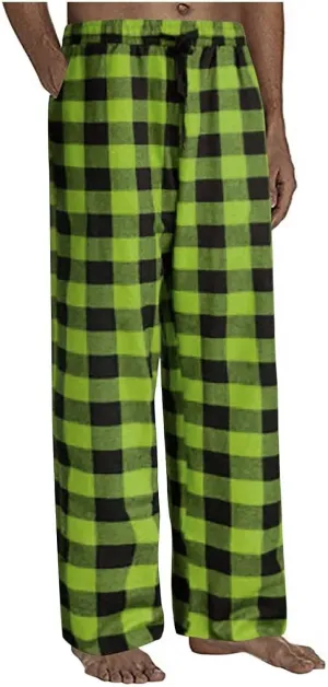 Men Sweatpants Plaid Print Drawstring Sleep Bottoms Lounge Soft Sleep Pants Vintage Sports Palazzo Pant with Pockets