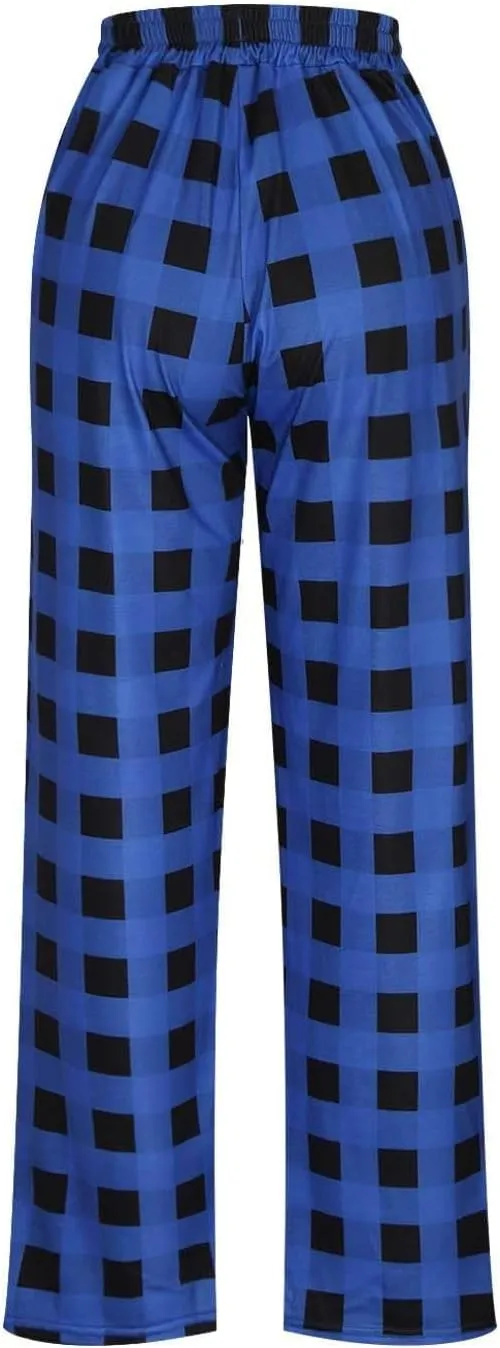 Men Sweatpants Plaid Print Drawstring Sleep Bottoms Lounge Soft Sleep Pants Vintage Sports Palazzo Pant with Pockets