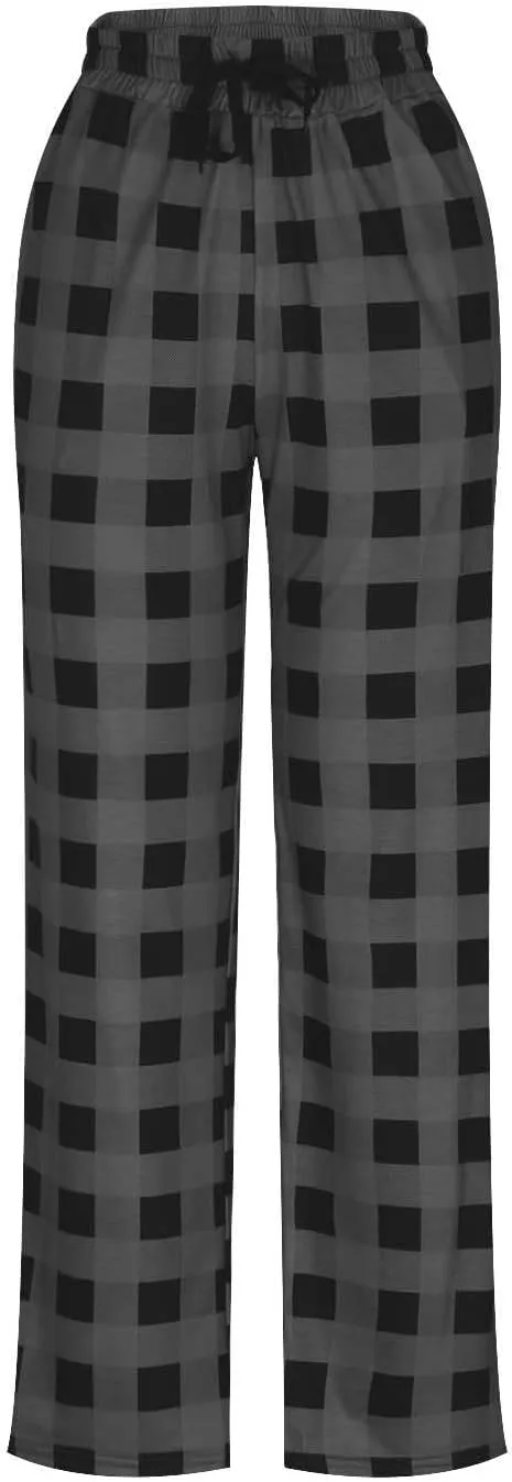 Men Sweatpants Plaid Print Drawstring Sleep Bottoms Lounge Soft Sleep Pants Vintage Sports Palazzo Pant with Pockets