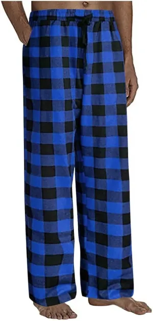 Men Sweatpants Plaid Print Drawstring Sleep Bottoms Lounge Soft Sleep Pants Vintage Sports Palazzo Pant with Pockets