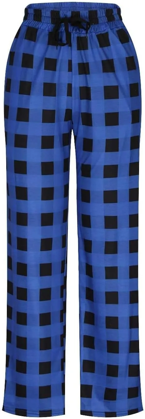 Men Sweatpants Plaid Print Drawstring Sleep Bottoms Lounge Soft Sleep Pants Vintage Sports Palazzo Pant with Pockets