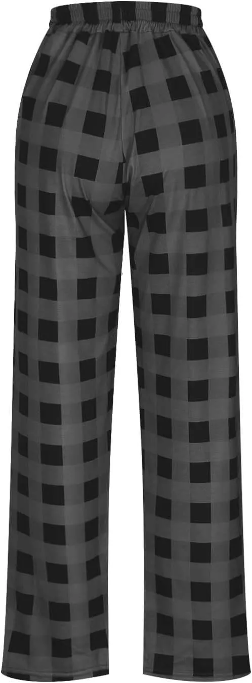Men Sweatpants Plaid Print Drawstring Sleep Bottoms Lounge Soft Sleep Pants Vintage Sports Palazzo Pant with Pockets