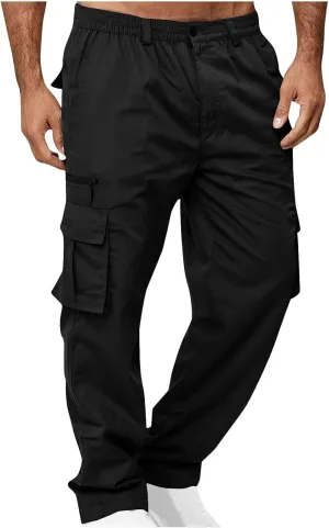 Men's Cargo Pants Multi Pockets Straight Barrel Work Pants Outdoor Fitness Bodybuilding Trousers Baggy Hiking Pants