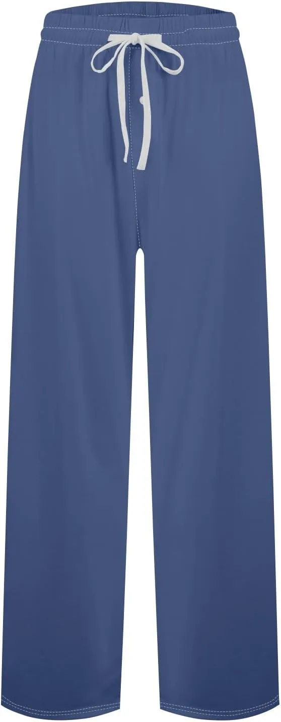 Men's Casual Drawstring Print Pants Fashion Lightweight Jogger Pants Elastic Waist Straight Leg Trouser with Pockets