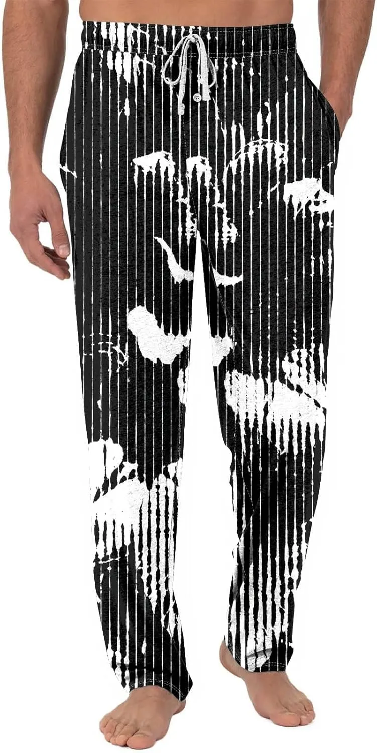Men's Casual Drawstring Print Pants Fashion Lightweight Jogger Pants Elastic Waist Straight Leg Trouser with Pockets