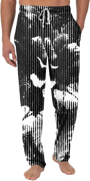 Men's Casual Drawstring Print Pants Fashion Lightweight Jogger Pants Elastic Waist Straight Leg Trouser with Pockets
