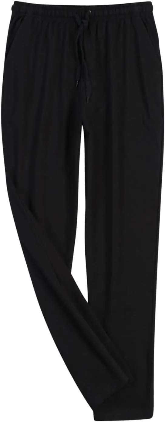 Mens Drawstring Solid Color Casual Pajama Pants, Lightweight Soft Lounge Pant with Pockets Sleep Pj Bottoms for Men