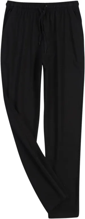 Mens Drawstring Solid Color Casual Pajama Pants, Lightweight Soft Lounge Pant with Pockets Sleep Pj Bottoms for Men