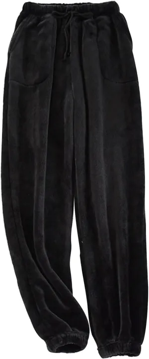 Mens Flannel Pajama Pants Warm Elastic Waist Fleece Fuzzy Pj Pants Drawstring Soft Lounge Sleep Pants with Pockets