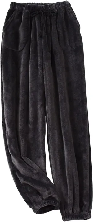 Mens Flannel Pajama Pants Warm Elastic Waist Fleece Fuzzy Pj Pants Drawstring Soft Lounge Sleep Pants with Pockets