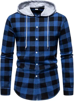 Mens Flannel Shirts Long Sleeve Plaid Lightweight Hooded Flannel Shirt Jacket Casual Button Down Fall Shacket