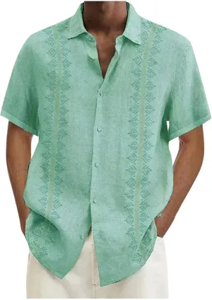 Mens Guayabera Shirt Summer Short Sleeve Cuban Shirt Lightweight Casual Button Down Shirt Travel Beach Tops