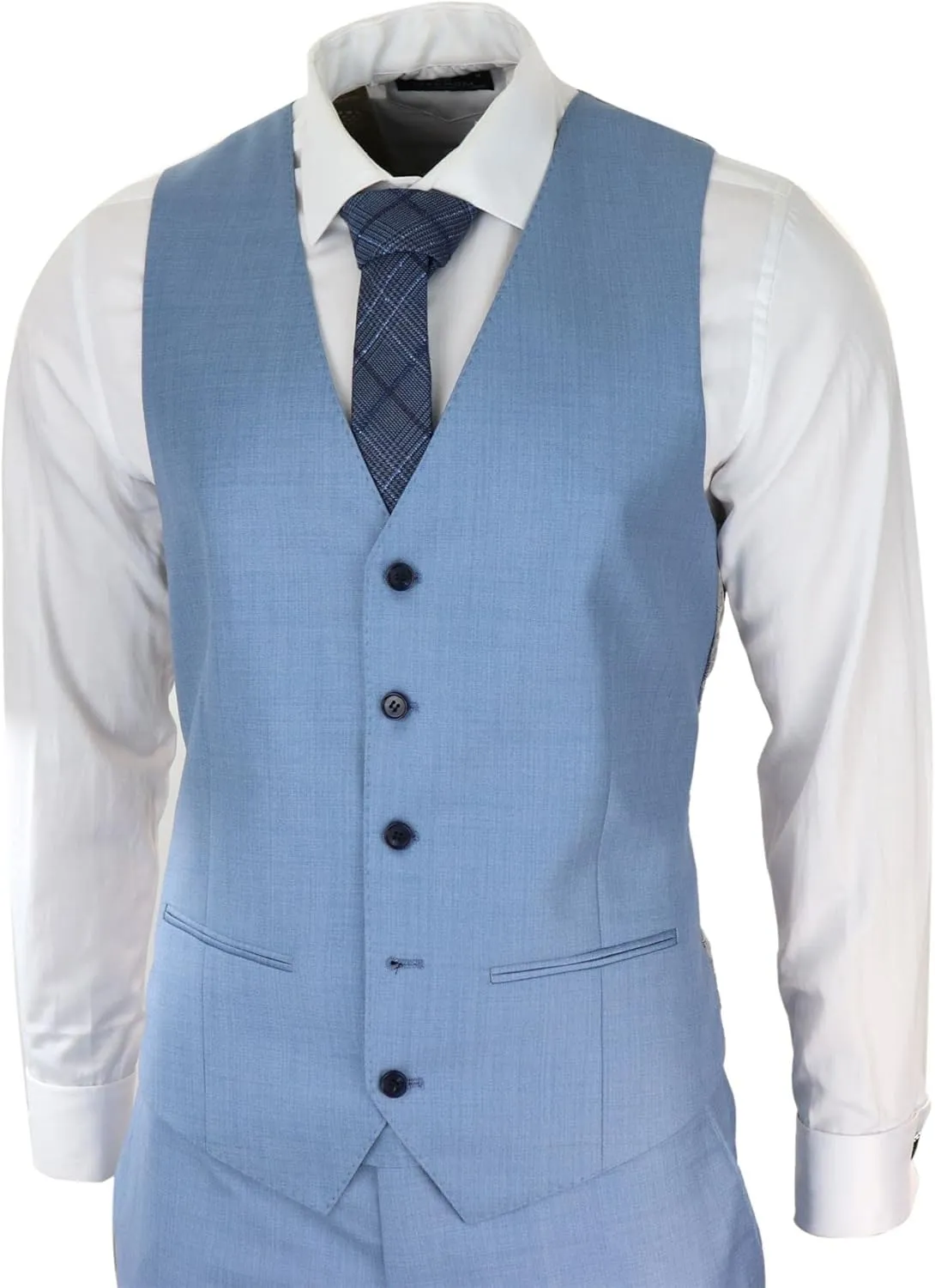 Mens Light Blue Sky 3 Piece Suit Classic Stitch Wedding Summer Prom Classic