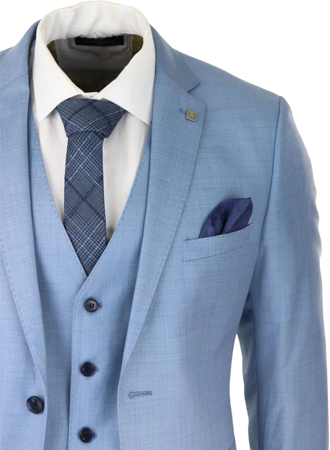 Mens Light Blue Sky 3 Piece Suit Classic Stitch Wedding Summer Prom Classic