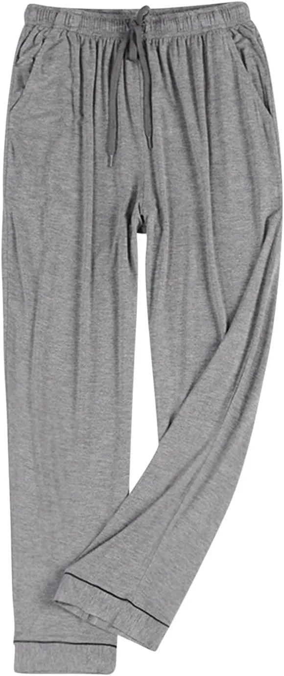 Men's Modal Sleepwear Pants Casual Home Solid Color Soft Comfy Lounge Pant Lightweight Loose Wide Leg Sleep Loung