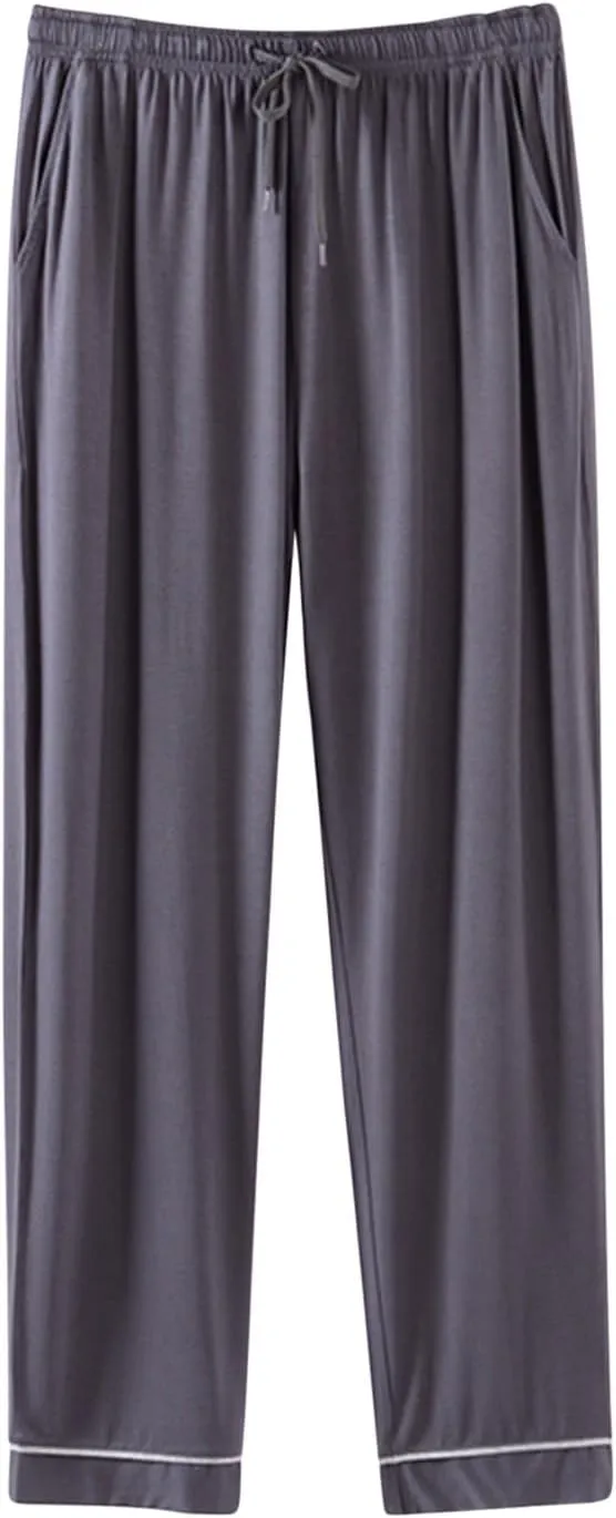 Men's Modal Sleepwear Pants Casual Home Solid Color Soft Comfy Lounge Pant Lightweight Loose Wide Leg Sleep Loung