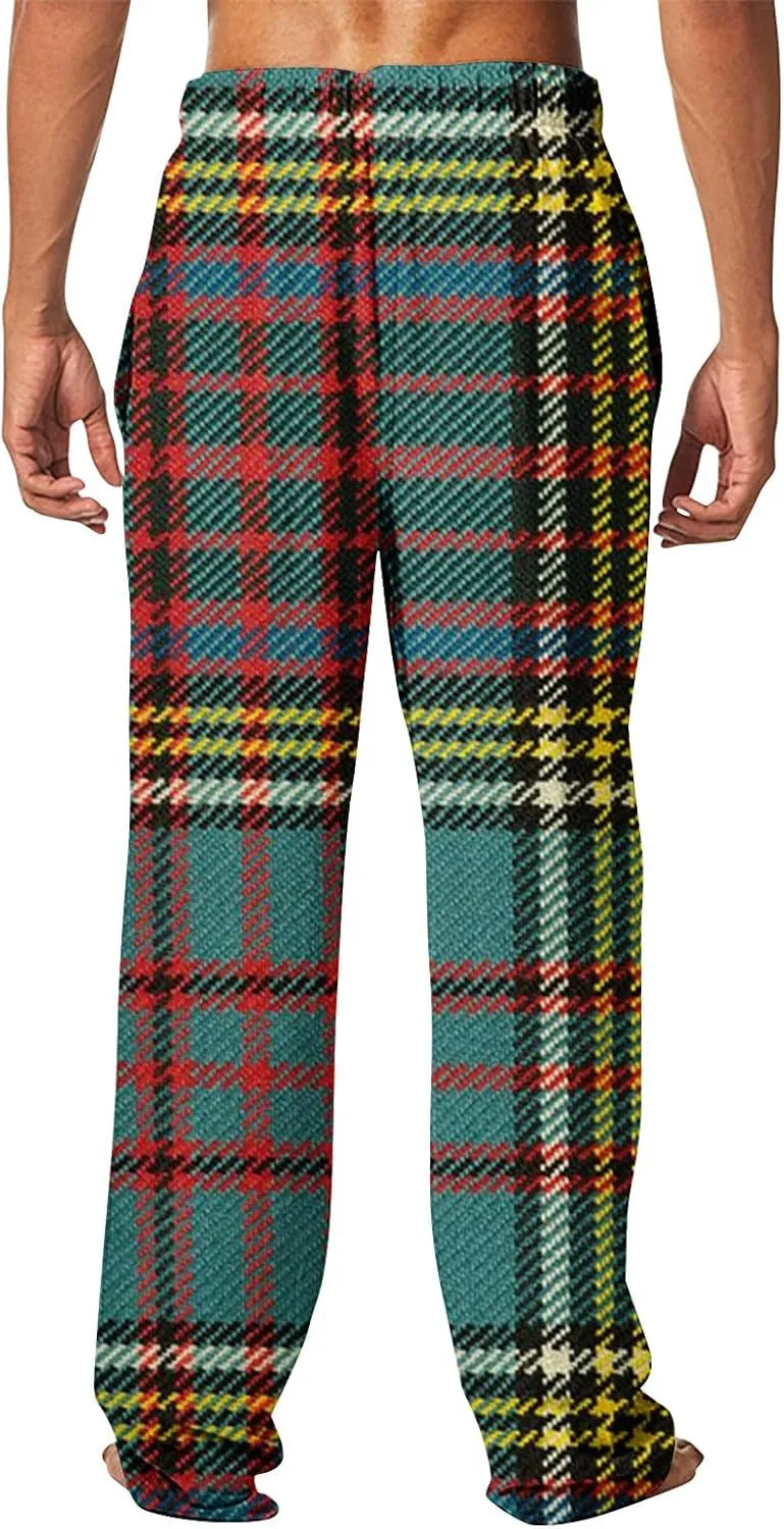 Mens Pajama Pants Soft Plaid Pajama Bottom for Men Flannel Elastic Waist Lounge Pants Comfy Nightwear Pjs Bottoms