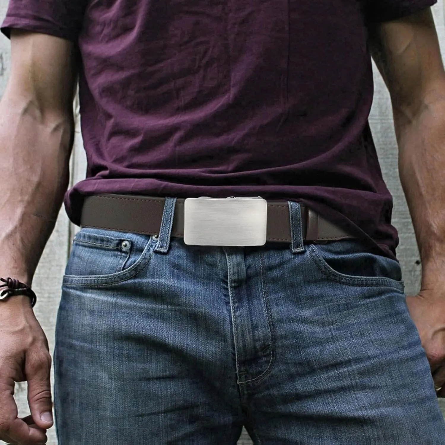 Men's Premium Leather Smooth Ratchet Business Belt Men's Dress and Casual Daily Adjustable Buckle