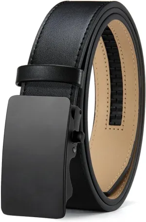 Men's Premium Leather Smooth Ratchet Business Belt Men's Dress and Casual Daily Adjustable Buckle