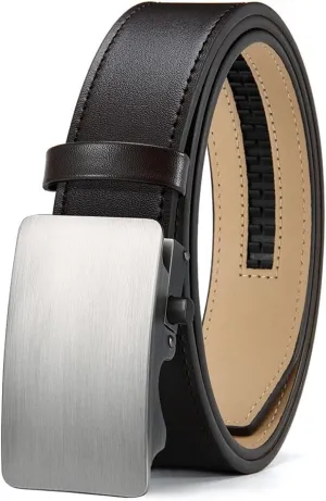 Men's Premium Leather Smooth Ratchet Business Belt Men's Dress and Casual Daily Adjustable Buckle