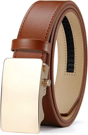 Men's Premium Leather Smooth Ratchet Business Belt Men's Dress and Casual Daily Adjustable Buckle
