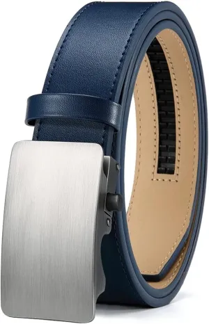 Men's Premium Leather Smooth Ratchet Business Belt Men's Dress and Casual Daily Adjustable Buckle