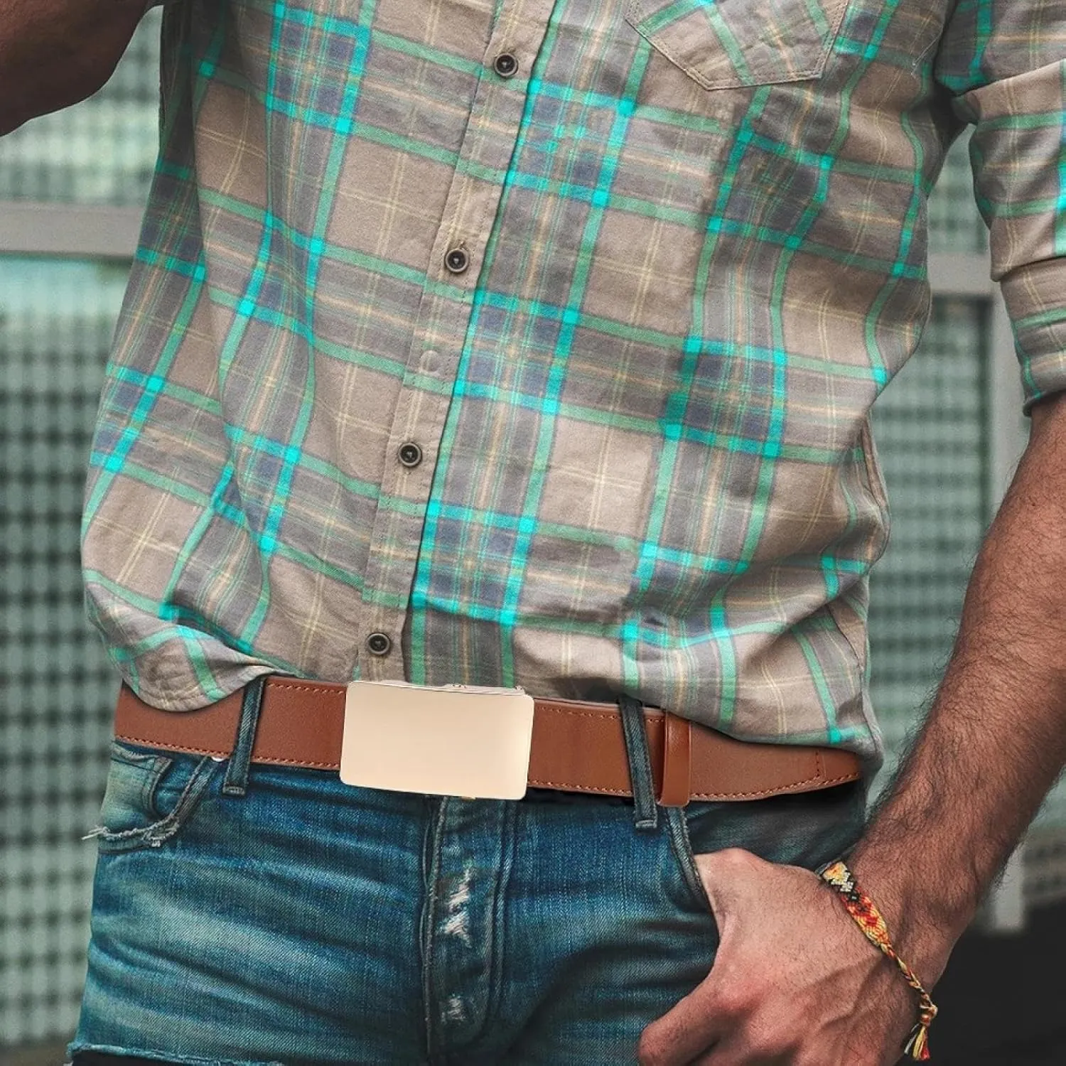 Men's Premium Leather Smooth Ratchet Business Belt Men's Dress and Casual Daily Adjustable Buckle