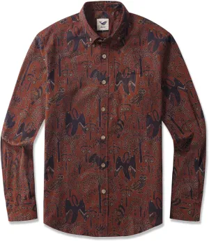 Mens Print Button Down Long Sleeve Shirt with Pocket Cotton Dress Shirt Vacation Casual Business
