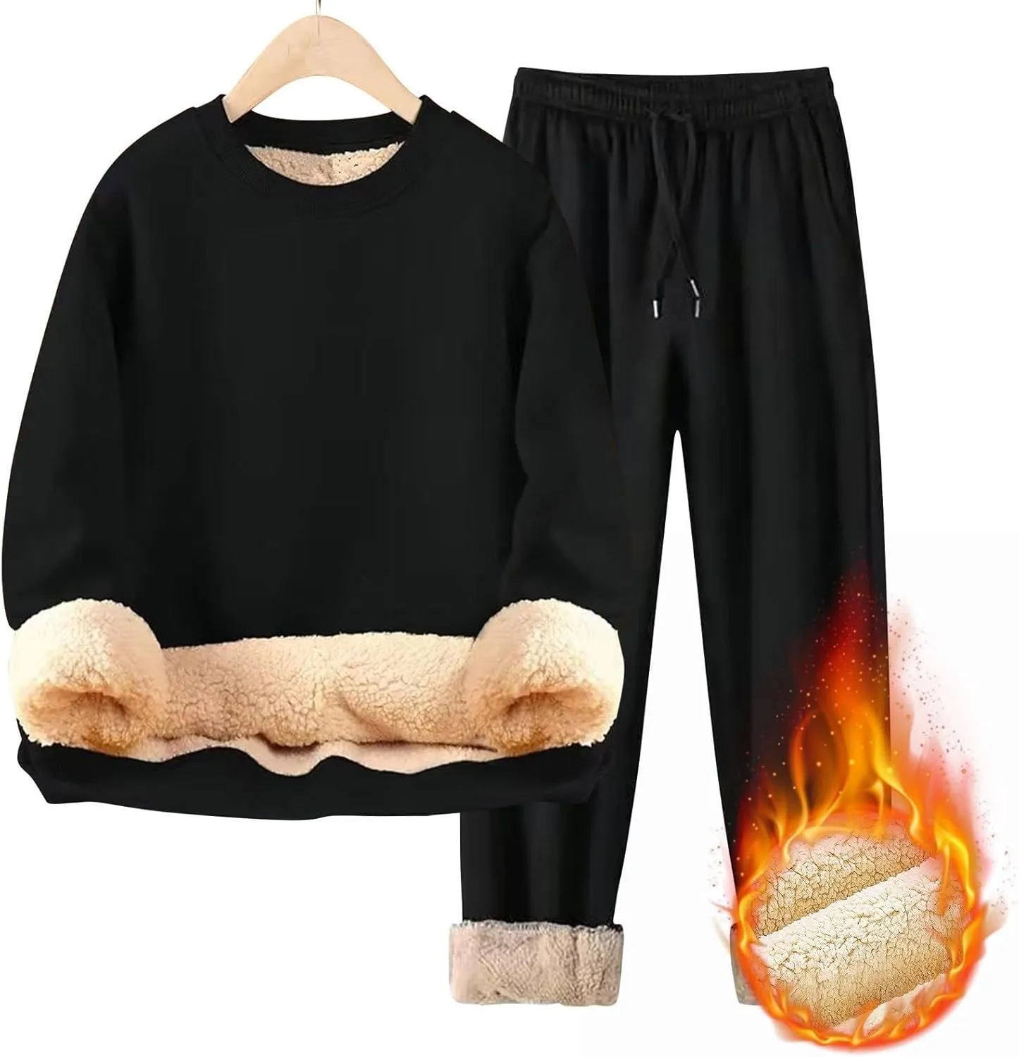 Men's Tracksuit Sherpa Fleece Lined Hoodie 2 Piece Athletic Sweatsuit Casual Fleece Sport Pant Suit Sets