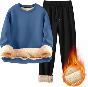 Men's Tracksuit Sherpa Fleece Lined Hoodie 2 Piece Athletic Sweatsuit Casual Fleece Sport Pant Suit Sets