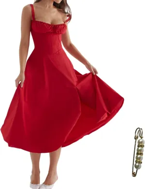 Midi Dresses for Women Tea Party Vacation Going Out Corset Flowy Cute A Line Casual Formal Long Satin Dress