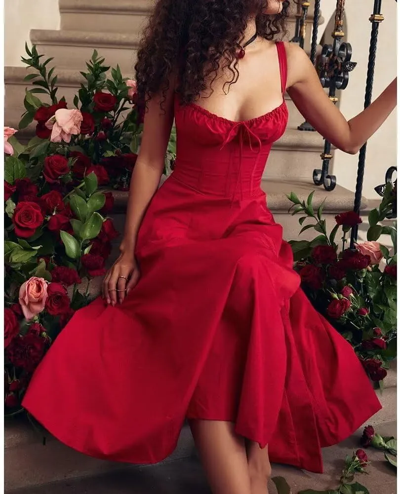 Midi Dresses for Women Tea Party Vacation Going Out Corset Flowy Cute A Line Casual Formal Long Satin Dress