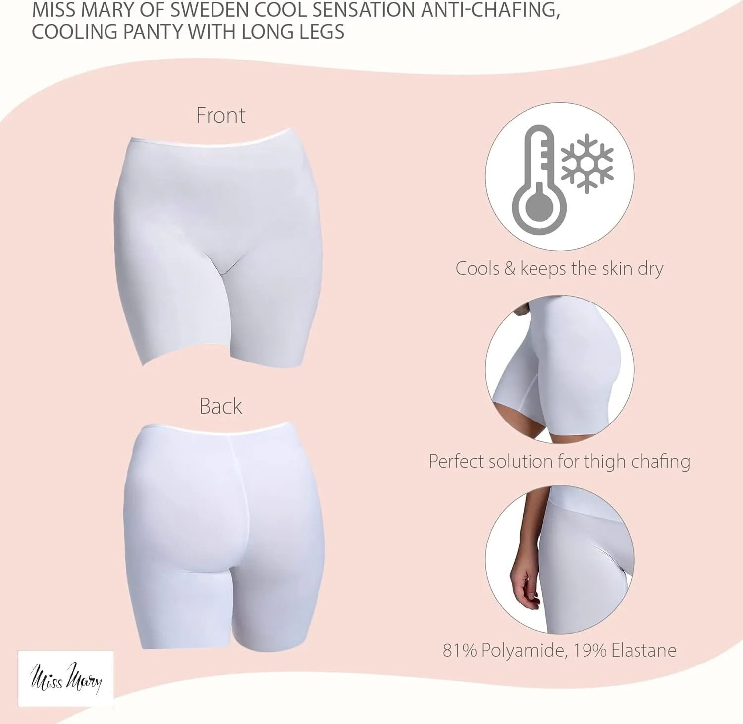 Miss Mary of Sweden Cool Sensation Anti-Chafing Long Leg Panty – Cooling, Seamless, Soft & Breathable