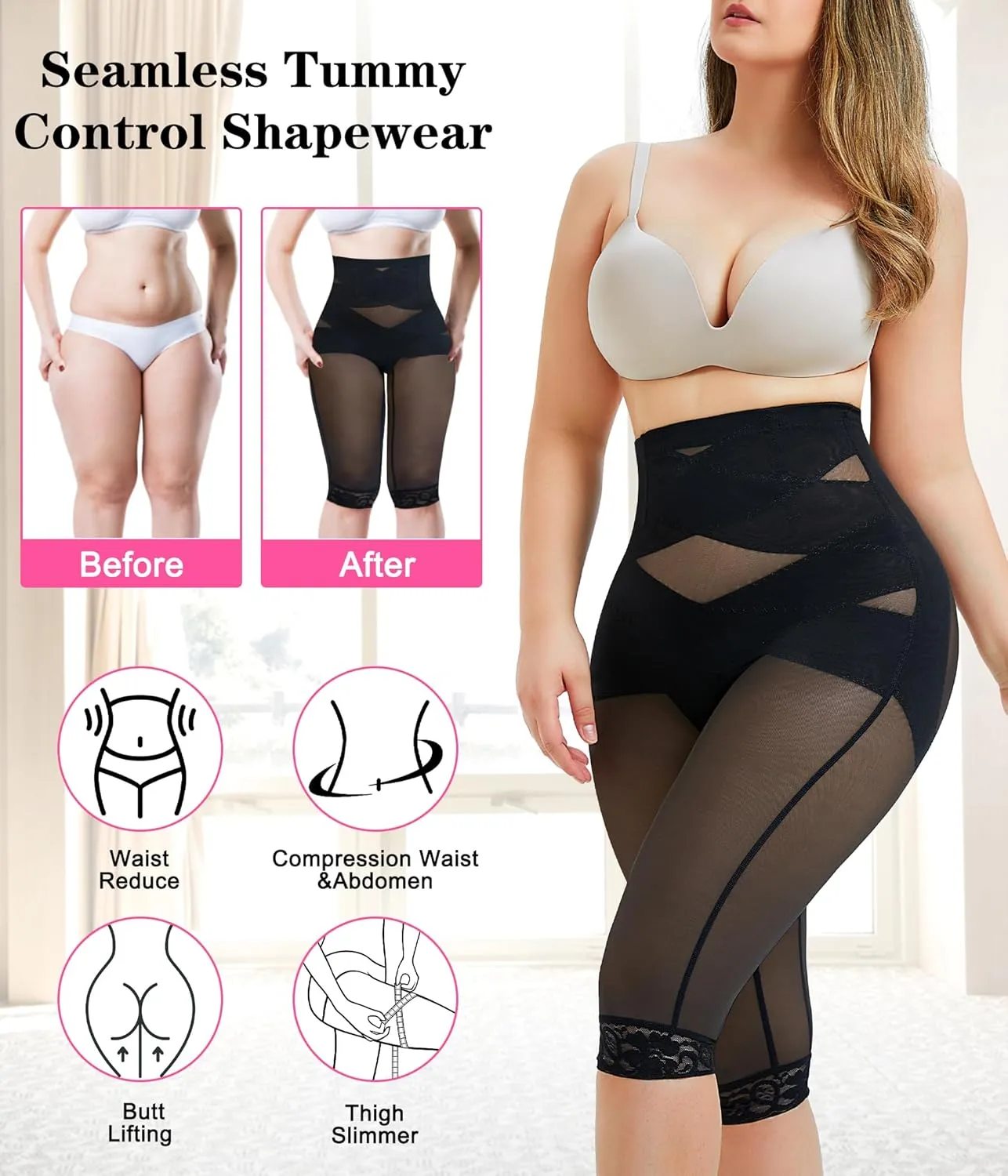 Nebility Body Shaper for Women Tummy Control Shapewear Leggings Seamless Butt Lifter Panties High Waist Trainer Thigh Slimmer