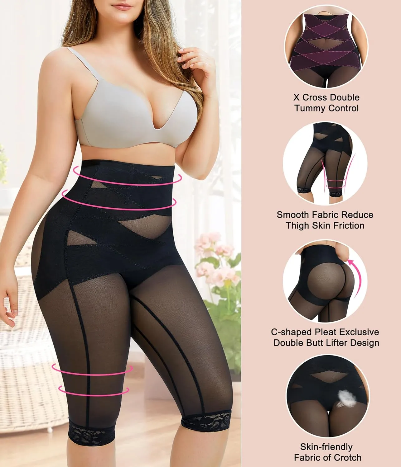 Nebility Body Shaper for Women Tummy Control Shapewear Leggings Seamless Butt Lifter Panties High Waist Trainer Thigh Slimmer
