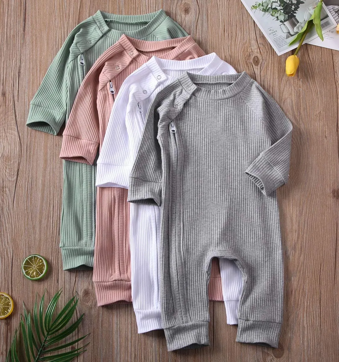 Newborn Baby Boy Girl One Piece Rompers Long Sleeve Organic Rompers Jumpsuits Pajamas Sleeper Overall Toddler Clothes