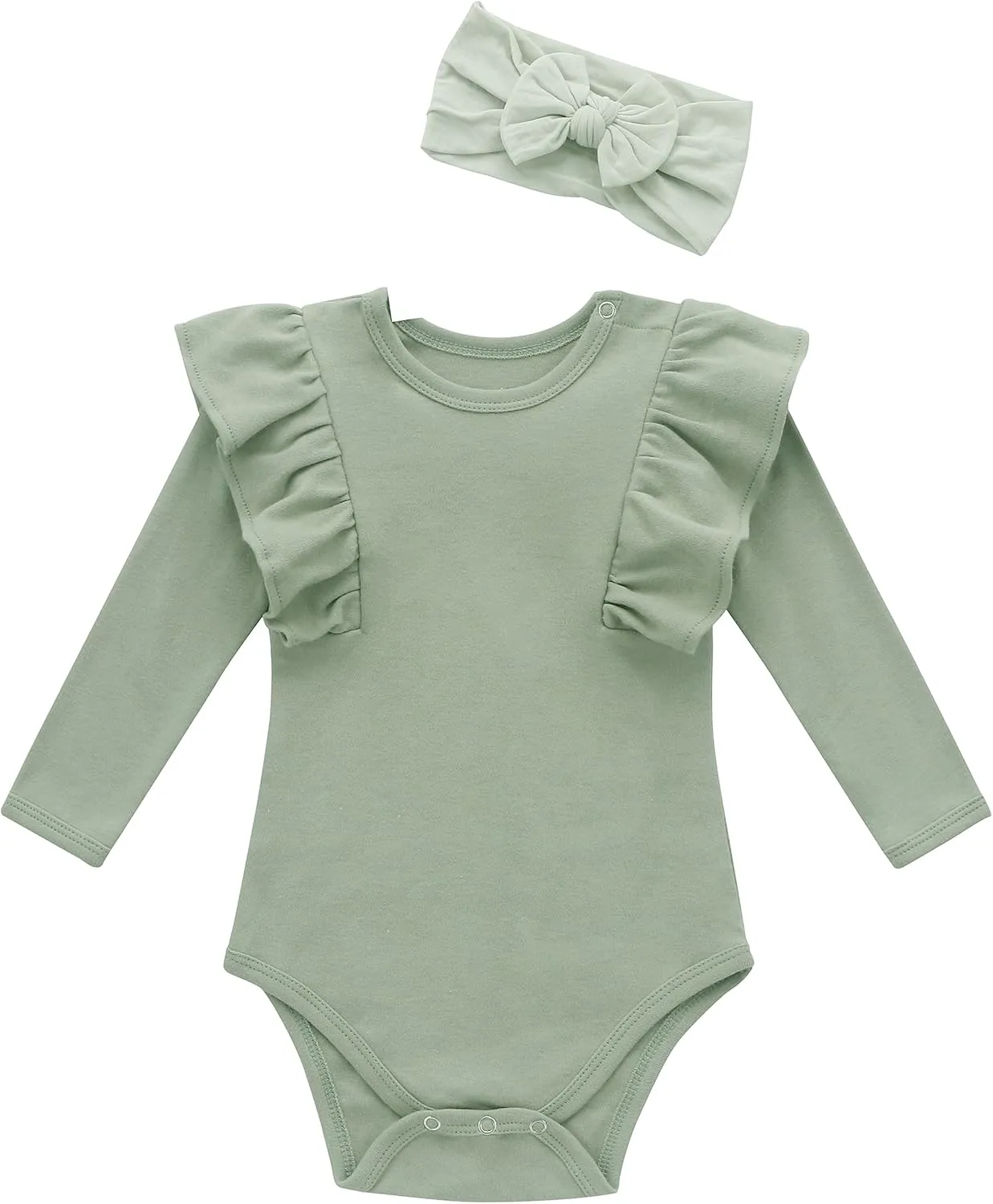O2 BABY Organic Cotton Baby Girls Romper Bodysuit Jumpsuit with Headband Outfit