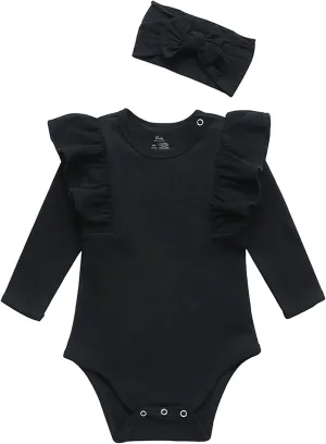 O2 BABY Organic Cotton Baby Girls Romper Bodysuit Jumpsuit with Headband Outfit