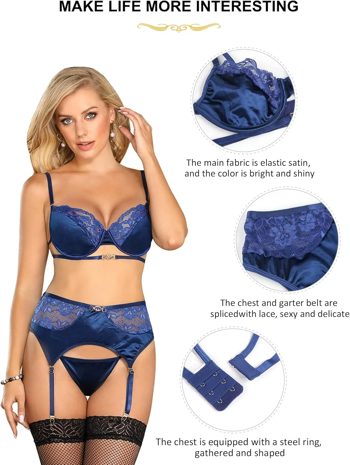 ohyeahlady Lingerie Garter Set Boudoir Outfits Naughty Sexy Strappy Bra and Panty Set for Women XS-4XL