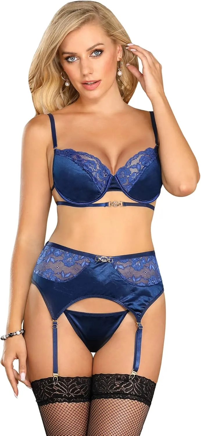 ohyeahlady Lingerie Garter Set Boudoir Outfits Naughty Sexy Strappy Bra and Panty Set for Women XS-4XL